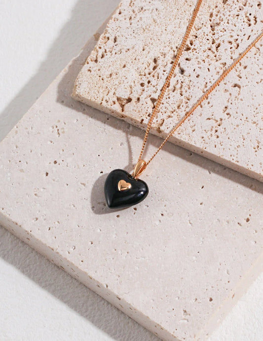 Black Drip Glaze Heart Pendant Necklace