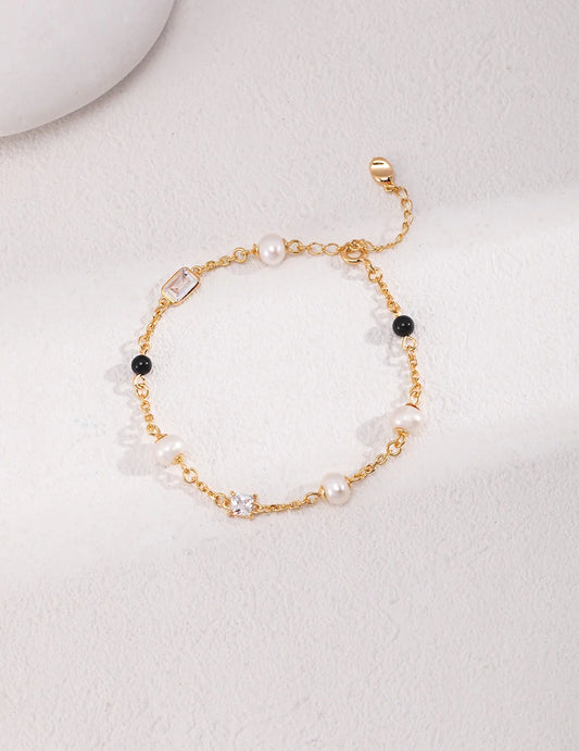 Black Onyx Cubic Zirconia Pearl Bracelet