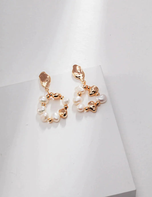 Baroque Pearl and Irregular Gold Ball Earrings